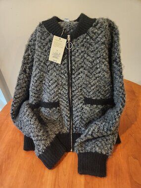 A New Day Zip Up Cardigan Grey/Black Size S New